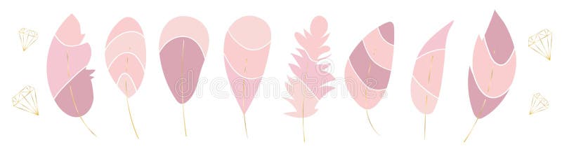 Coleção do vetor de penas e de cristais cor-de-rosa à moda do ouro Na moda, grupo da forma Elementos elegantes, românticos ilustração royalty free Coleção do vetor de penas e de cristais cor-de-rosa à moda do ouro Na moda, grupo da forma Elementos elegantes, românticos ilustração royalty free