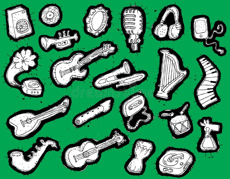 Coleção Doodled dos instrumentos musicais ilustração stock Coleção Doodled dos instrumentos musicais ilustração stock
