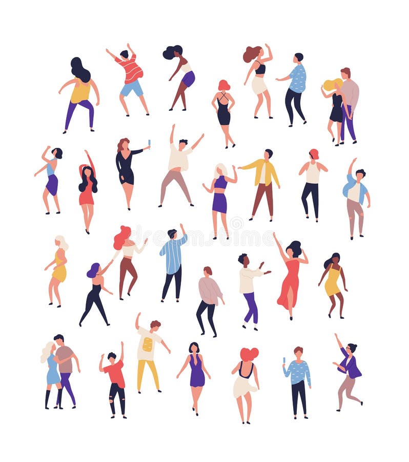 Cole??o dos povos min?sculos que dan?am no sal?o de baile no clube noturno isolado no fundo branco Homens alegres e mulheres que ilustração do vetor Cole??o dos povos min?sculos que dan?am no sal?o de baile no clube noturno isolado no fundo branco Homens alegres e mulheres que ilustração do vetor