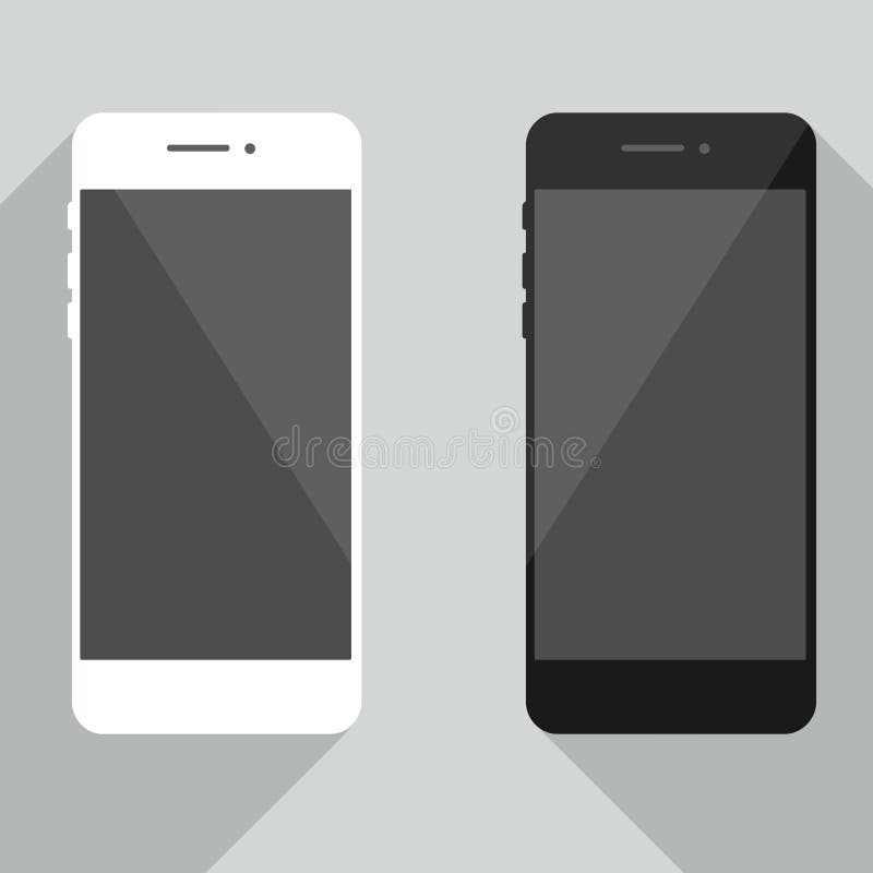 Coleção realística do telefone celular no estilo novo do iphone Smartphone branco e preto com isola da sombra ilustração stock Coleção realística do telefone celular no estilo novo do iphone Smartphone branco e preto com isola da sombra ilustração stock