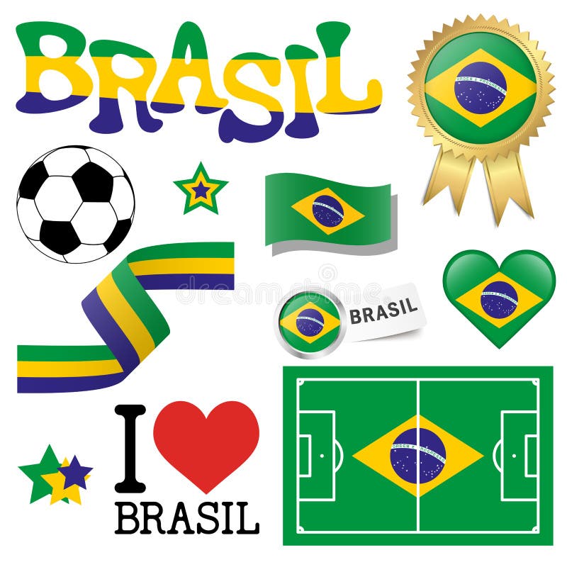 Coleção - ícones de Brasil e acessórios do mercado ilustração do vetor Coleção - ícones de Brasil e acessórios do mercado ilustração do vetor
