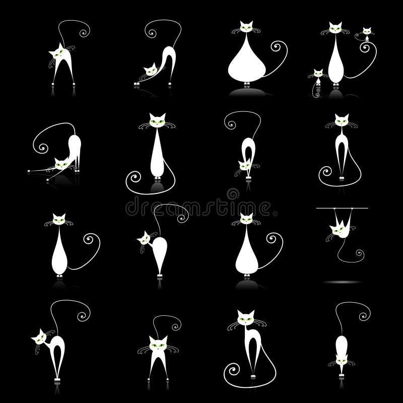 Coleções brancas da silhueta do gato ilustração royalty free Coleções brancas da silhueta do gato ilustração royalty free