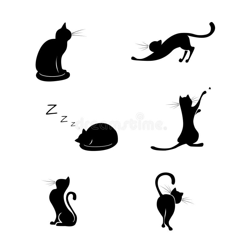 Coleções da silhueta do gato preto ilustração royalty free Coleções da silhueta do gato preto ilustração royalty free