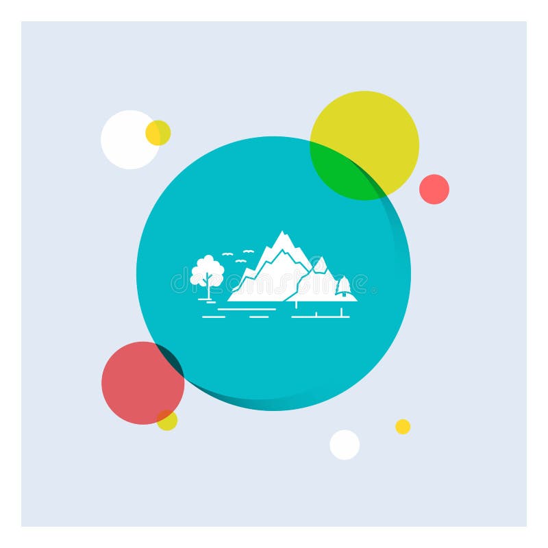 colina, paisaje, naturaleza, montaña, fondo colorido del círculo del icono blanco del Glyph del árbol ilustración del vector colina, paisaje, naturaleza, montaña, fondo colorido del círculo del icono blanco del Glyph del árbol ilustración del vector