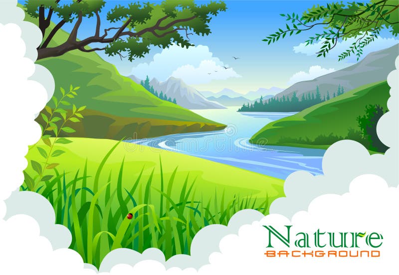 Colinas hermosas y paisaje del río ilustración del vector Colinas hermosas y paisaje del río ilustración del vector