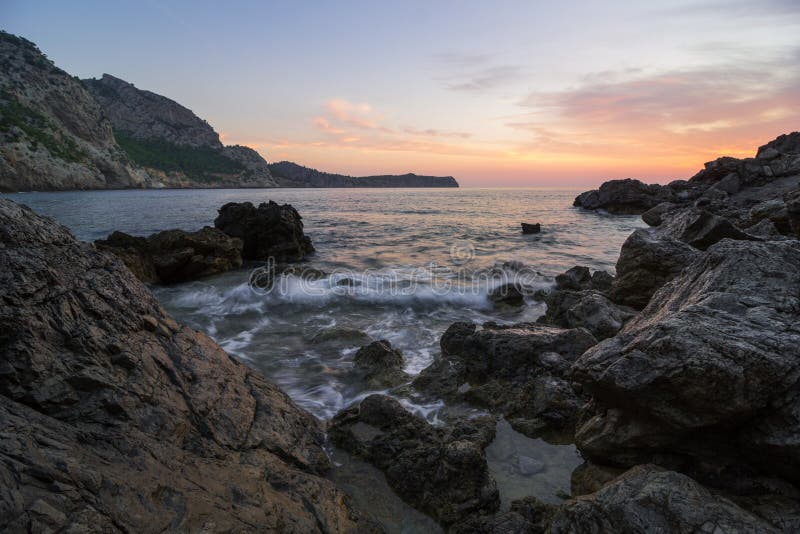 Coll Baix-strand dichtbij Alcudia, Mallorca, Spanje stock foto Coll Baix-strand dichtbij Alcudia, Mallorca, Spanje stock foto