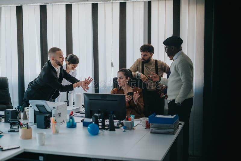 Collaboration d'une équipe diversifiée dans un environnement Office moderne images libres de droits