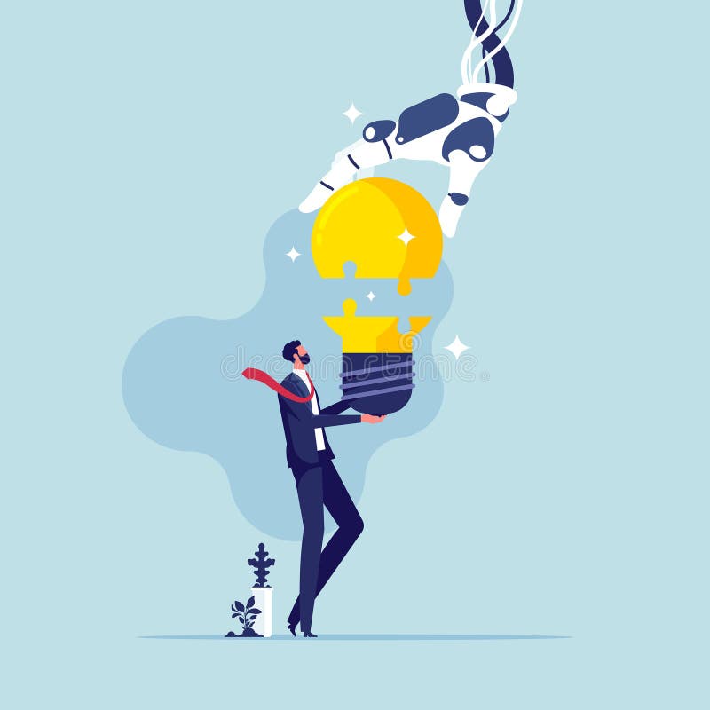 Collaboration between humans and artificial intelligence royalty free illustration