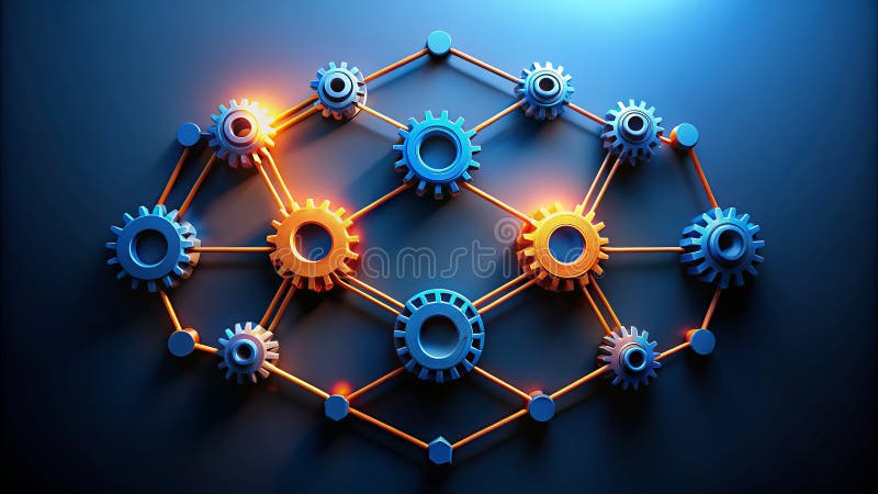 Collaborative Creative Process Interconnected Skills and Ideas Converge in a Synergistic Hexagonal Design stock illustration