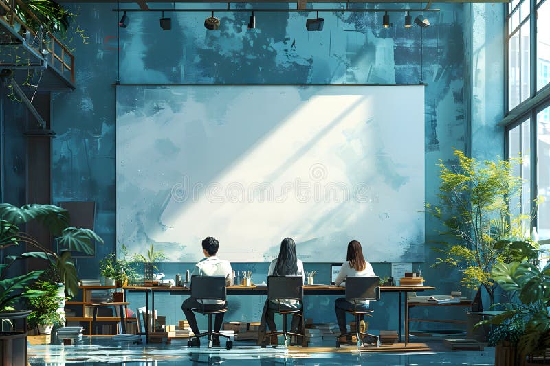 Collaborative Ideas Generation - Human Group Working Together on Flip Chart Illustration stock illustration