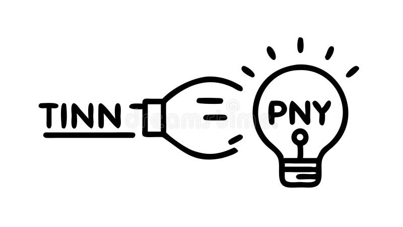 Collaborative Ideas: Linked Lightbulbs with Brand Names, vector design Generative AI. A unique line art vector icon featuring two lightbulbs connected, each labeled with text TINN and PNY, symbolizing collaborative ideas, partnership concepts, or branded innovations. Ideal for joint ventures, creative collaborations, and intellectual property. Represents the fusion of different sources of inspiration, vector design Generative AI