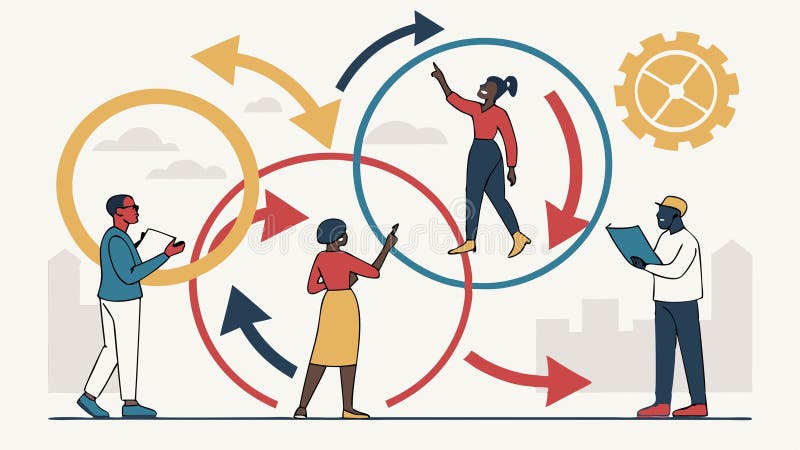 Collaborative Innovation Cycles: Teamwork Problem-Solving, vector design Generative AI stock illustration