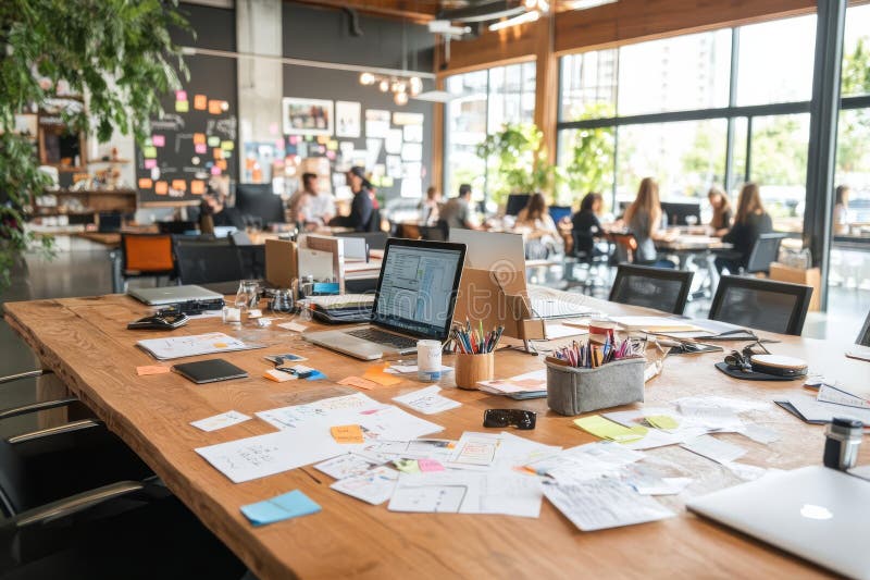 Collaborative Open Workspace with Team Brainstorming Ideas in Friendly Atmosphere royalty free illustration