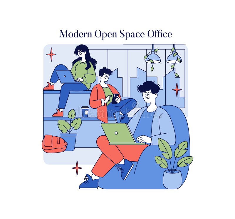 Collaborative Teamwork in Modern Open stock illustration
