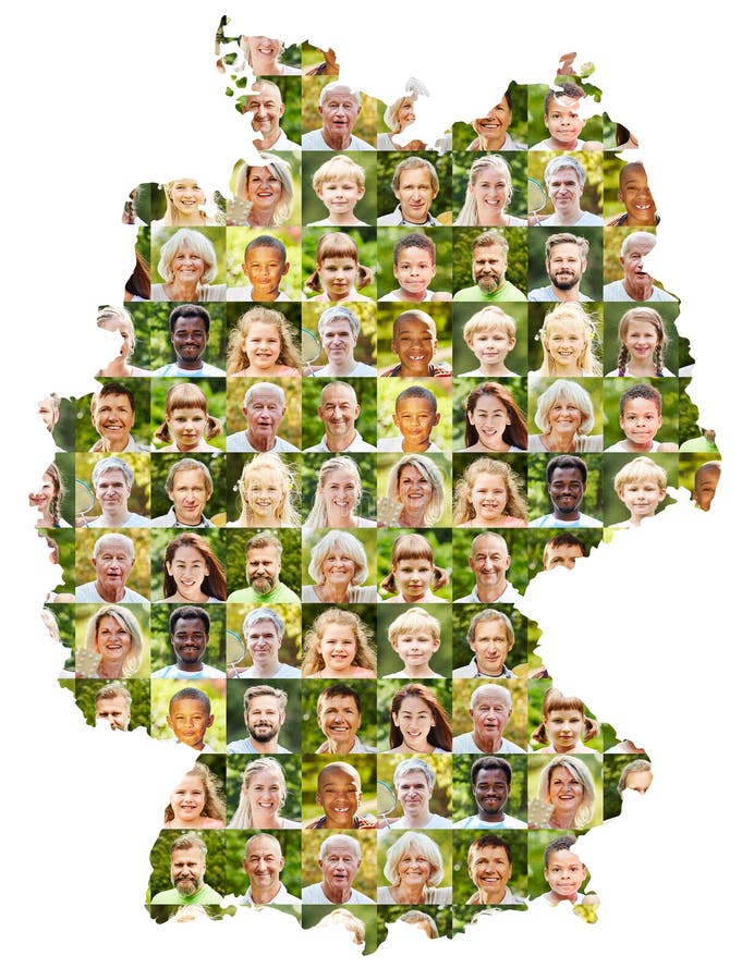 Collage all'aperto del ritratto sulla mappa della Germania immagini stock Collage all'aperto del ritratto sulla mappa della Germania immagini stock