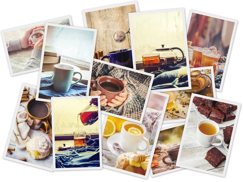 Collage autumn. tea hot drink. Selective focus. royalty free stock photography