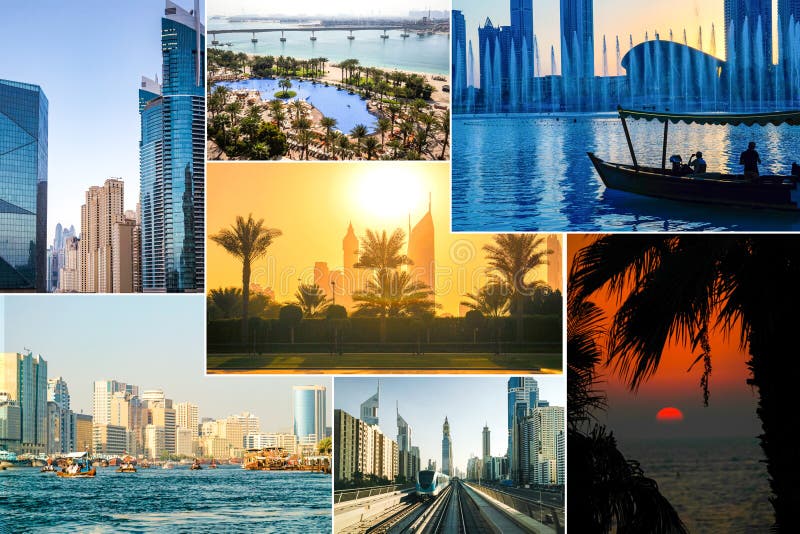 Collage avec de belles vues de Dubaï photo stock Collage avec de belles vues de Dubaï photo stock