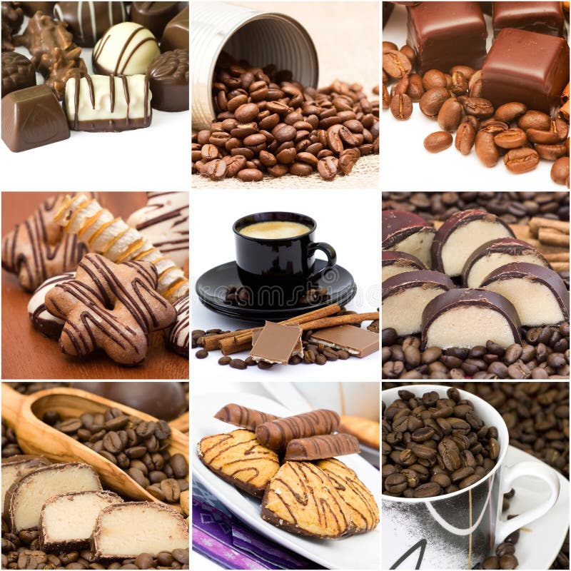 Collage avec du café, le chocolat et des biscuits photographie stock libre de droits Collage avec du café, le chocolat et des biscuits photographie stock libre de droits