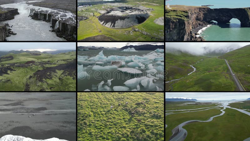 Collage aéreo de video de la belleza natural de islandia almacen de video