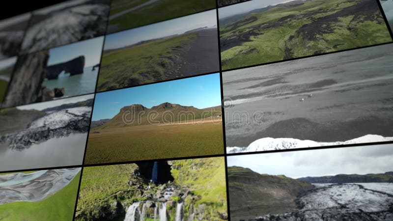 Collage aéreo de videos de atracciones turísticas de islandia con paisajes árticos almacen de metraje de vídeo