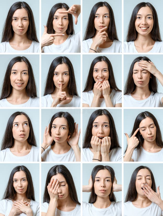 Collage of Beautiful Girl with Different Facial Expressions Stock Image ...