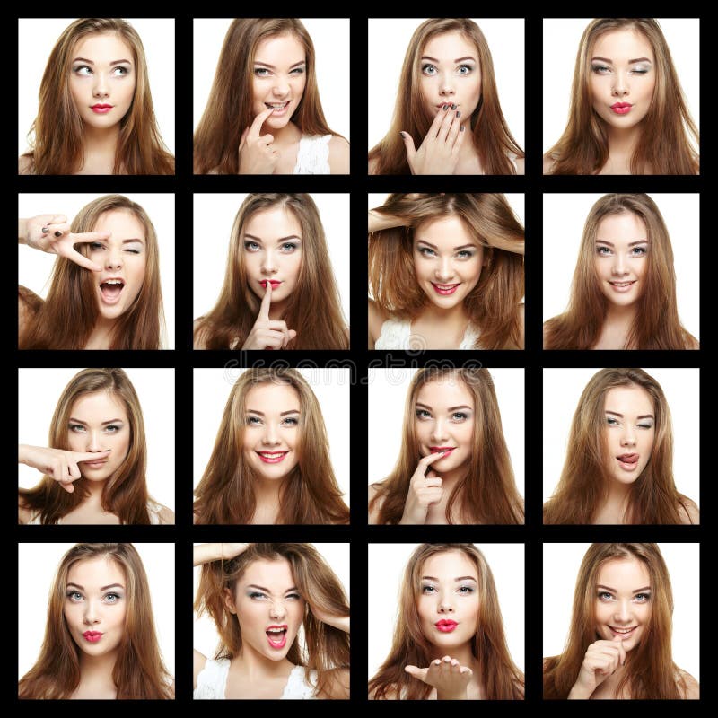 Collage of beauty face woman. Beautiful of young girl smile