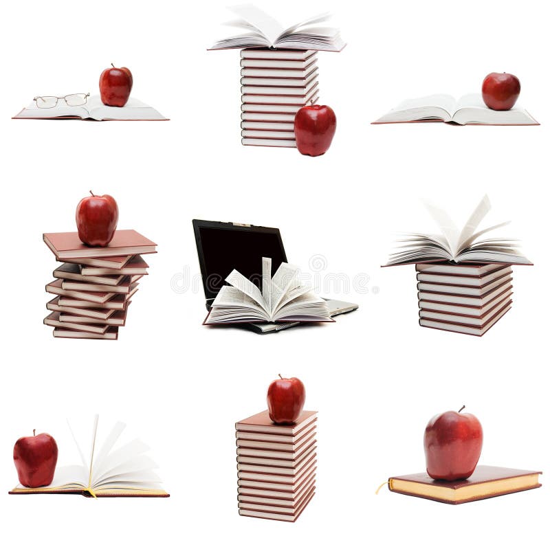 Collage from books and an apple