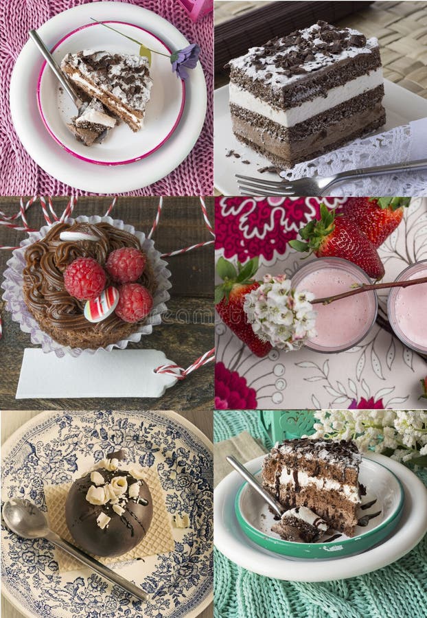 Collage of cakes stock photo. Image of birthday, love 46908488