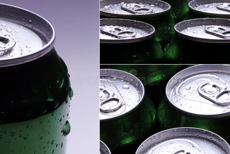 Collage. Cans with water drops