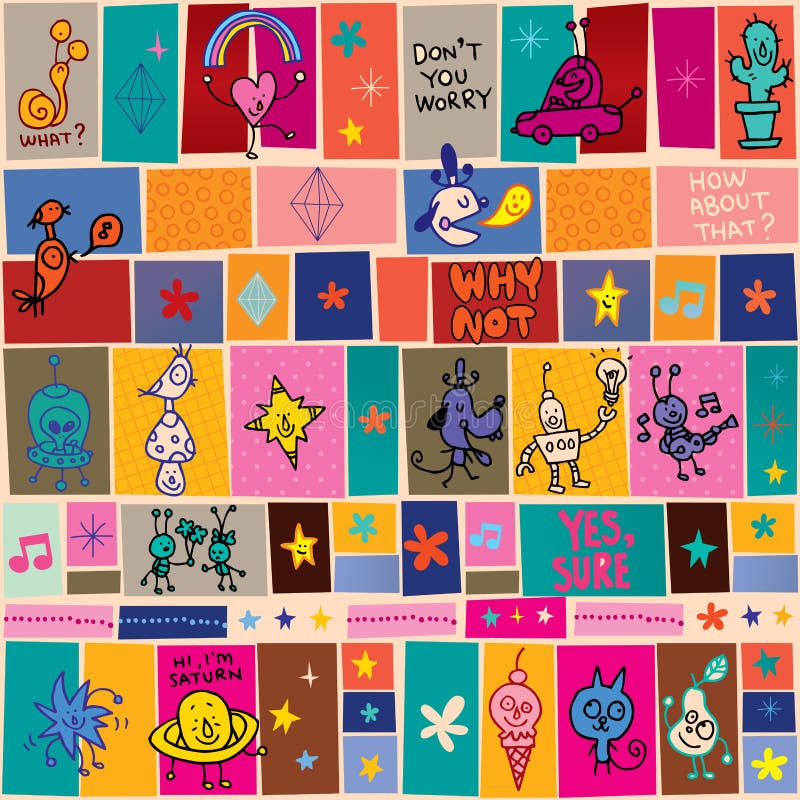 Collage Cartoon Doodle Pattern Stock Vector - Illustration of characters, kids: 95512522 Collage Cartoon Doodle Pattern Stock Vector - Illustration of characters, kids: 95512522
