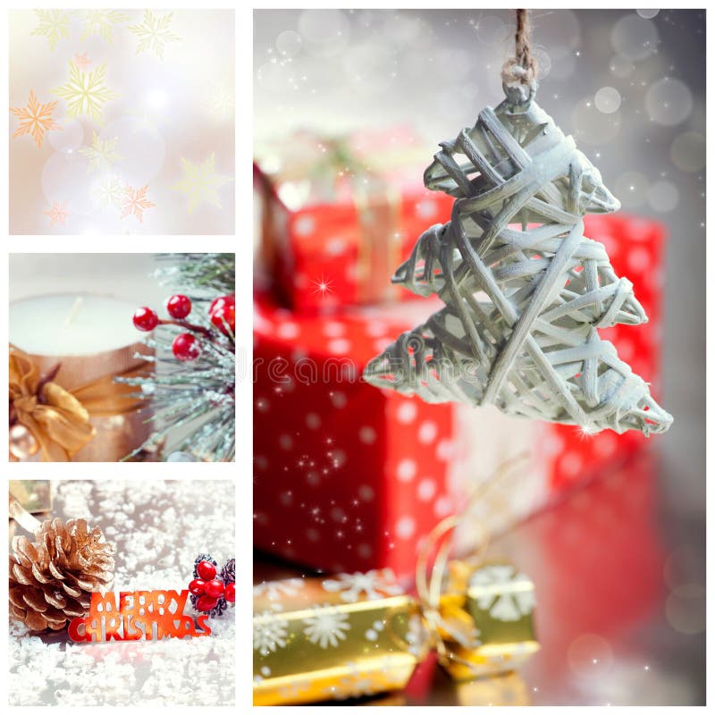 Collage with Christmas tree and decorations