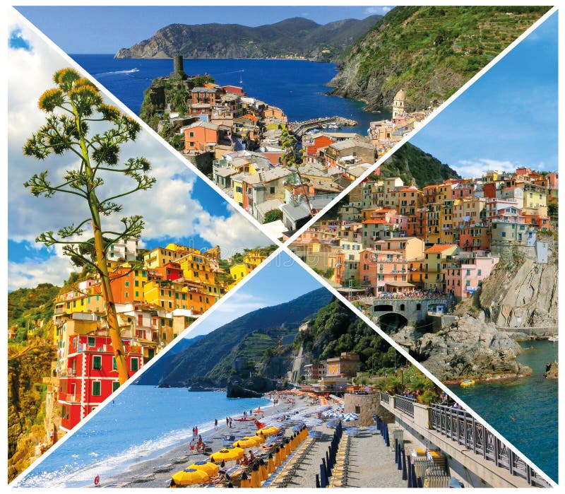 Collage of Cinque Terre Photos in Italy Stock Photo - Image of ...