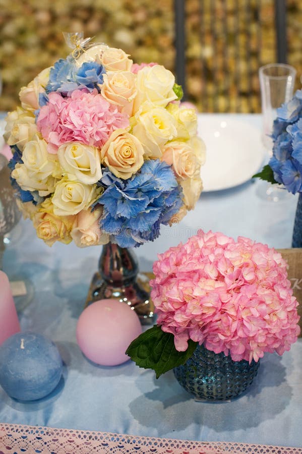 Collage collection of pink wedding details from ceremony and reception stock images