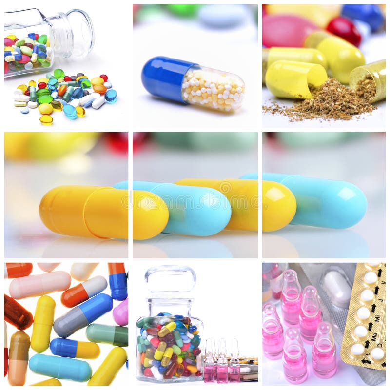 Collage of colorful pills