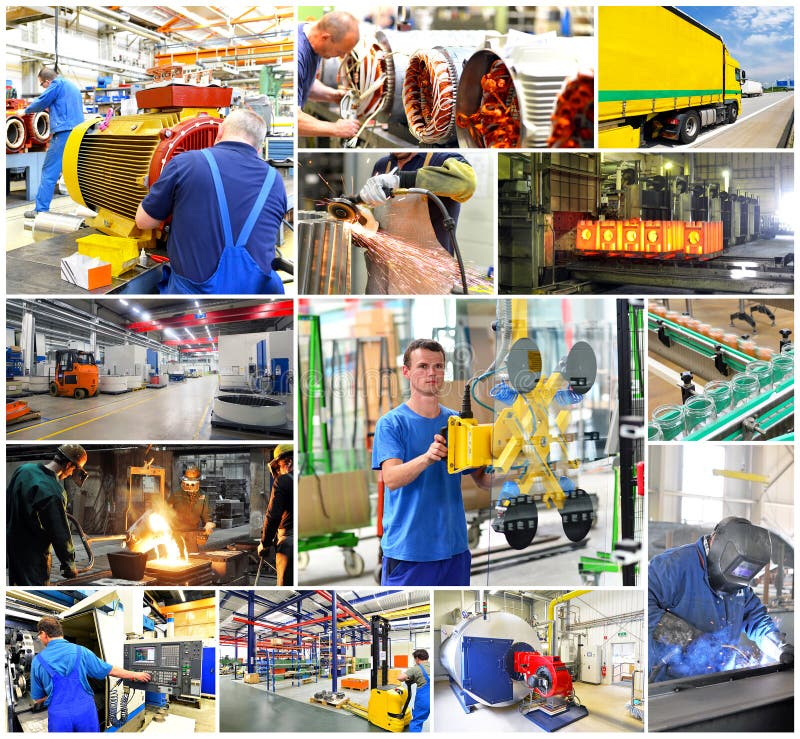 Collage con i lavoratori nell'industria e nel trasporto nel luogo di lavoro immagini stock libere da diritti Collage con i lavoratori nell'industria e nel trasporto nel luogo di lavoro immagini stock libere da diritti