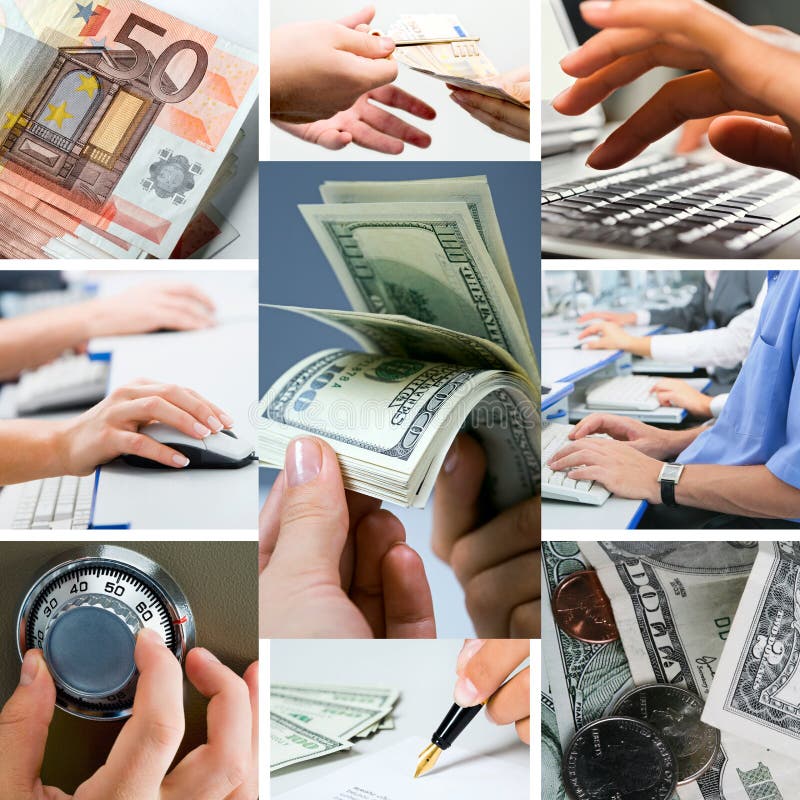 Conceptual image - grid of business photos: white collarsï¿½ money. Conceptual image - grid of business photos: white collarsï¿½ money