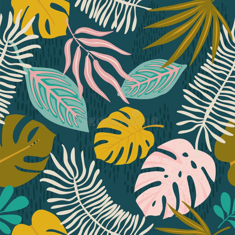 Collage contemporary floral hawaiian pattern in vector. Seamless surface design vector illustration