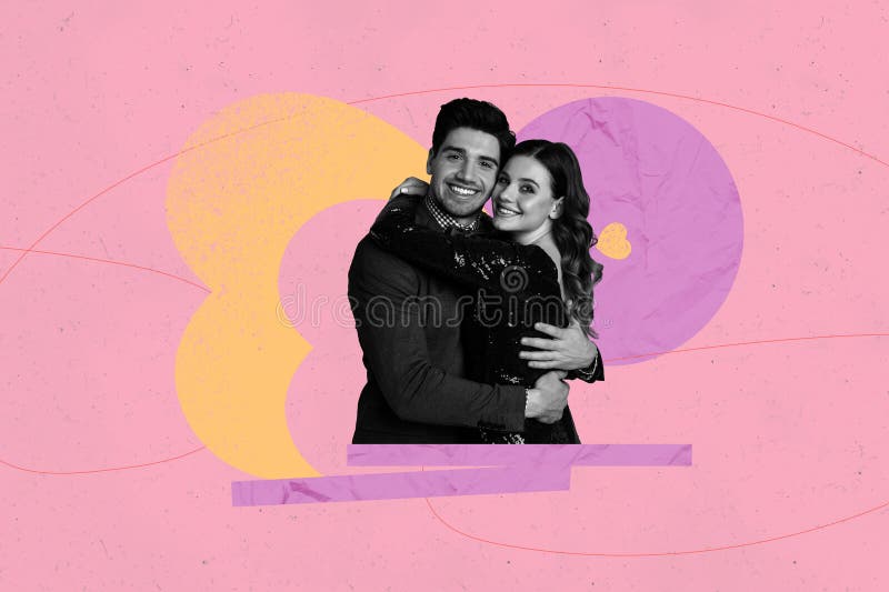 Collage creativo completo di due ragazze felici sedute insieme amore sentimentali con un fidanzato legato alla famiglia immagine stock