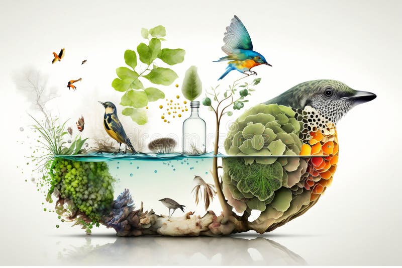 creative collage of biodiversity, ecosystem and protection of nature and water environment. Concept of saving the planet. creative collage of biodiversity, ecosystem and protection of nature and water environment. Concept of saving the planet