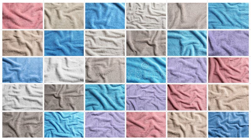 Collage of crumpled soft terry towels as royalty free stock photography