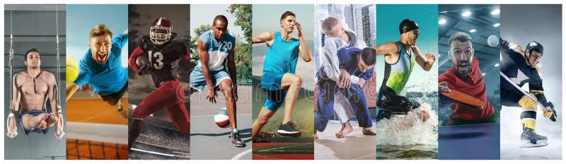 Collage créatif fait avec différents genres de sport photographie stock Collage créatif fait avec différents genres de sport photographie stock