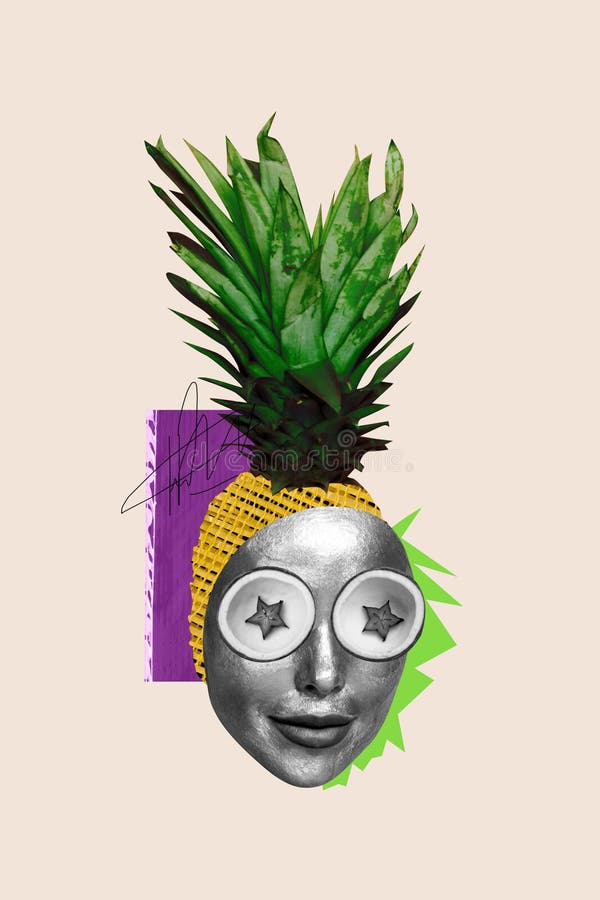 Collage 3d Image of Pinup Pop Retro Sketch of Ananas Pineapple Girl ...