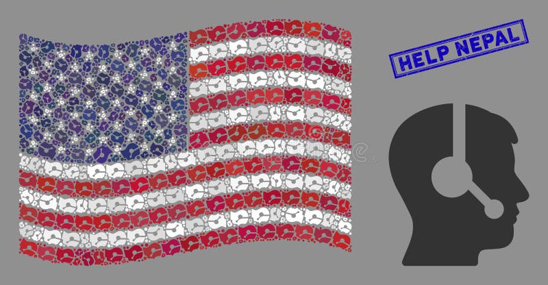 Collage d'un opérateur américain avec le drapeau et aide au phoque népalais illustration de vecteur Collage d'un opérateur américain avec le drapeau et aide au phoque népalais illustration de vecteur