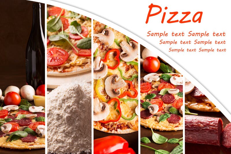 Collage dai photoes di pizza fotografia stock libera da diritti Collage dai photoes di pizza fotografia stock libera da diritti