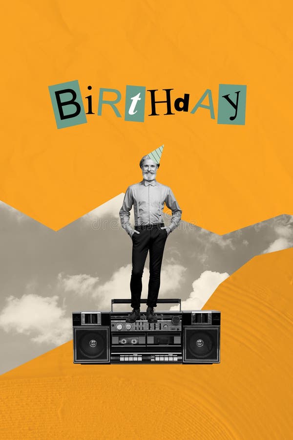 Collage de alegre persona sorprendida con brillantes antecedentes y festividades de fiesta de cumpleaños cartas regalos flores fotografía de archivo libre de regalías