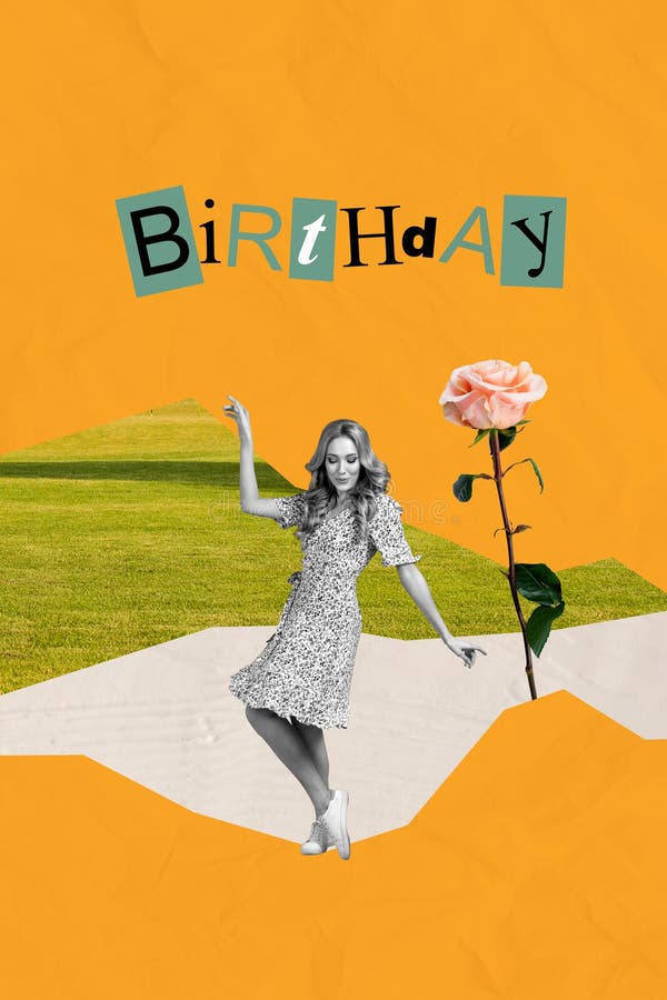 Collage de alegre persona sorprendida con brillantes antecedentes y festividades de fiesta de cumpleaños cartas regalos flores imágenes de archivo libres de regalías