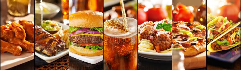 Collage de comidas de restaurante al estilo americano