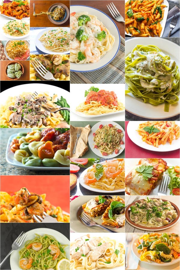Collage de la comida de las pastas fotografía de archivo Collage de la comida de las pastas fotografía de archivo
