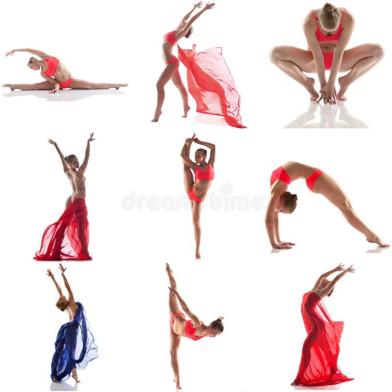 Collage de la foto del baile flexible de la muchacha en estudio imagenes de archivo Collage de la foto del baile flexible de la muchacha en estudio imagenes de archivo