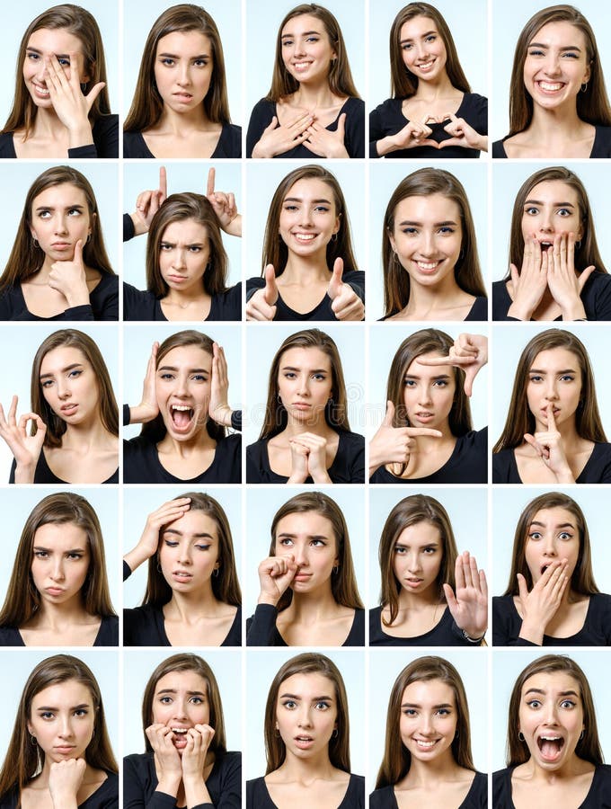 Collage de la muchacha hermosa con diversas expresiones faciales imagen de archivo libre de regalías